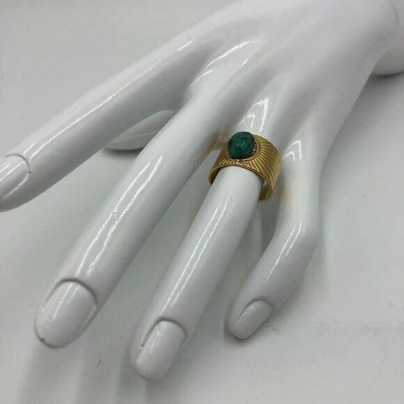 18K Gold Plated Turquoise Women’s Statement Ring Waterproof Hypoallergenic - Picture 4 of 10